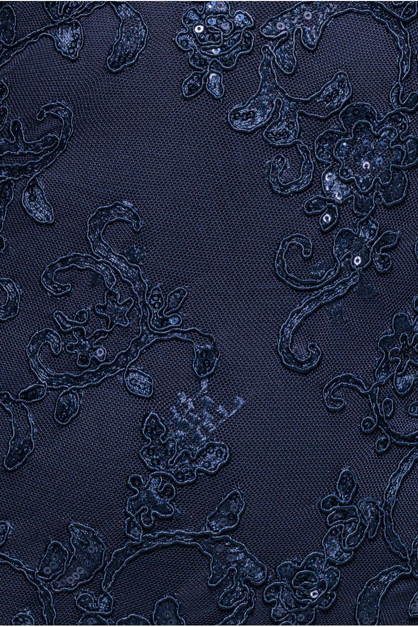 Embroidered Lace Scalloped Edge Maxi Dress - Navy Blue DR4472