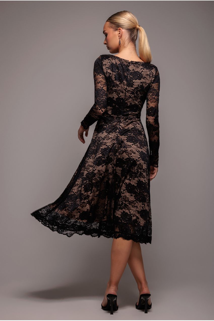Scalloped Lace A-line Midi Dress - Black DR4478