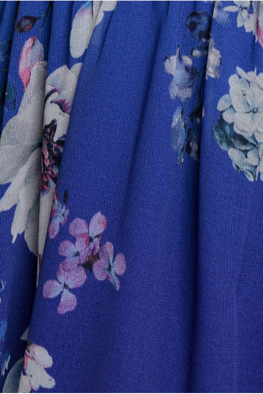 Flutter Sleeve A-Line Chiffon Floral Printed Midi Dress - Royal Blue DR4481