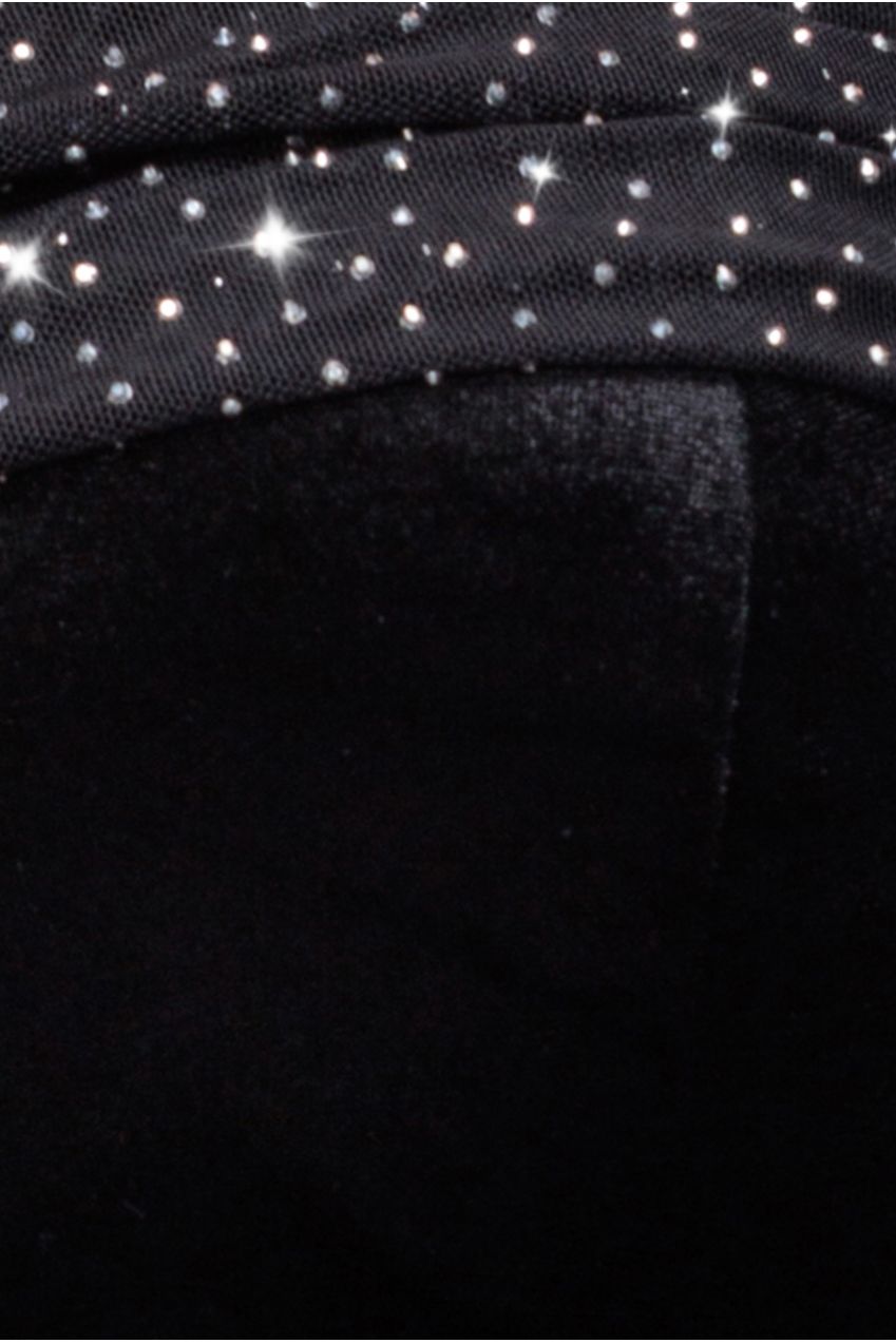 Off Shoulder Hotfix Diamante Wing Velvet Maxi Dress - Black DR4484