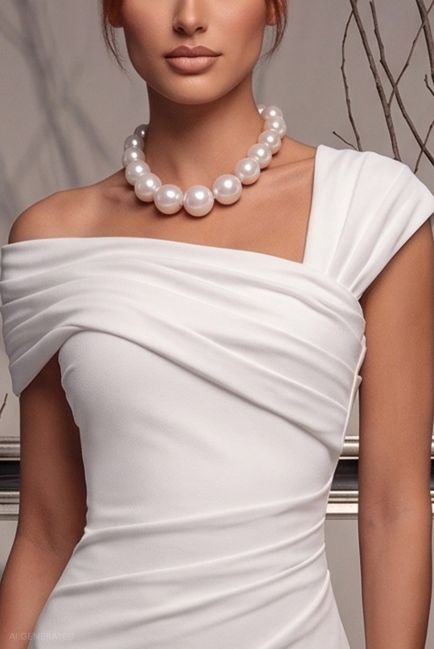 One Shoulder Bodycon Midi Stone Age Sweetheart Halloween Costume - White DR4490-HAL