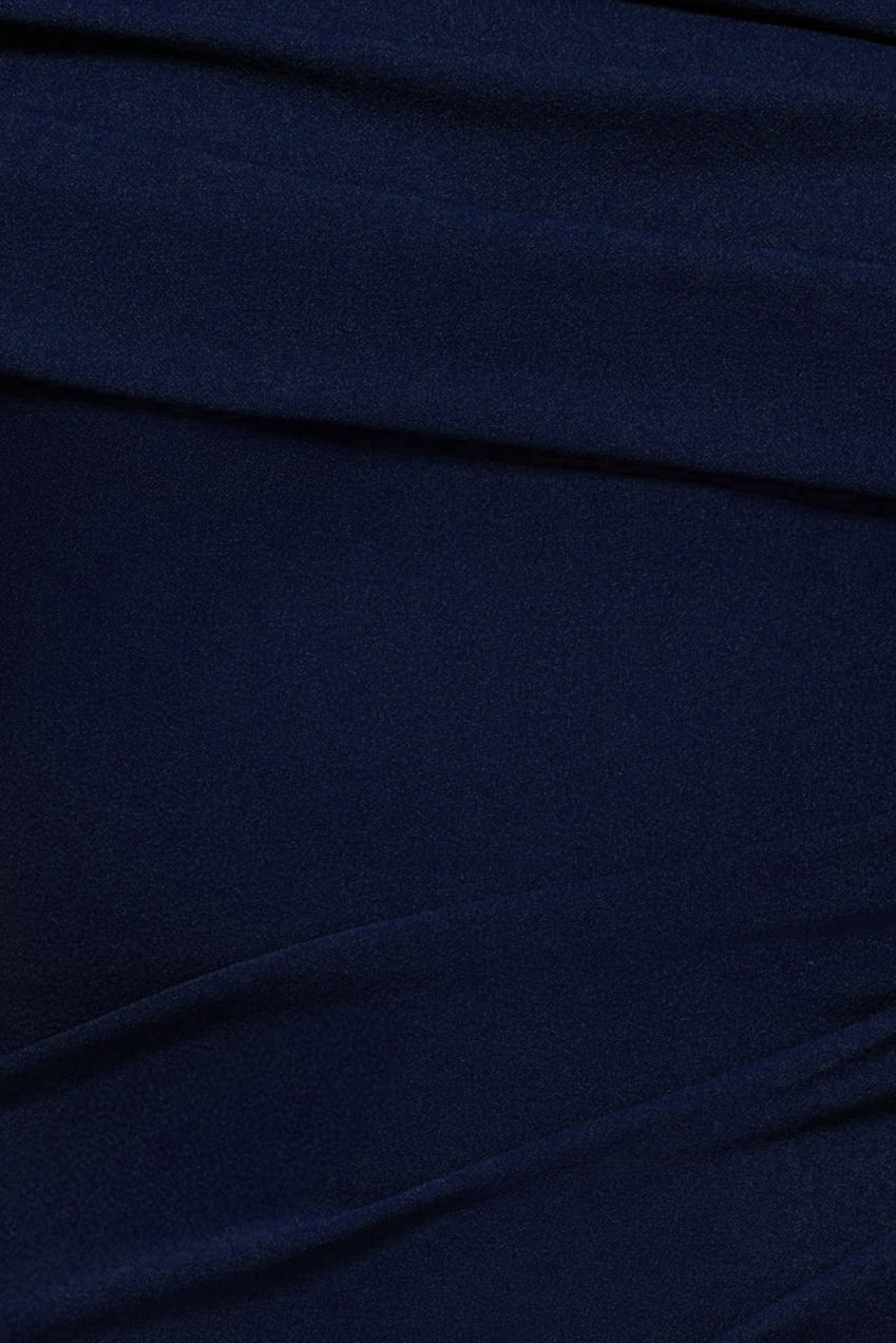 Scuba Crepe Pleated Drop Shoulder Midi Dress - Navy Blue DR4490