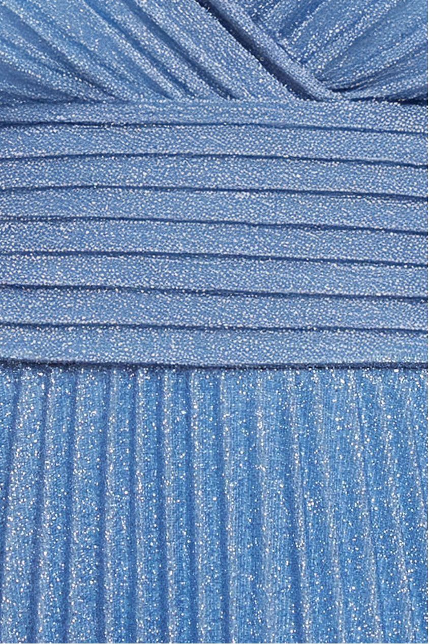 Sleeveless Pleated A Line Lurex Maxi Dress - Blue DR4494