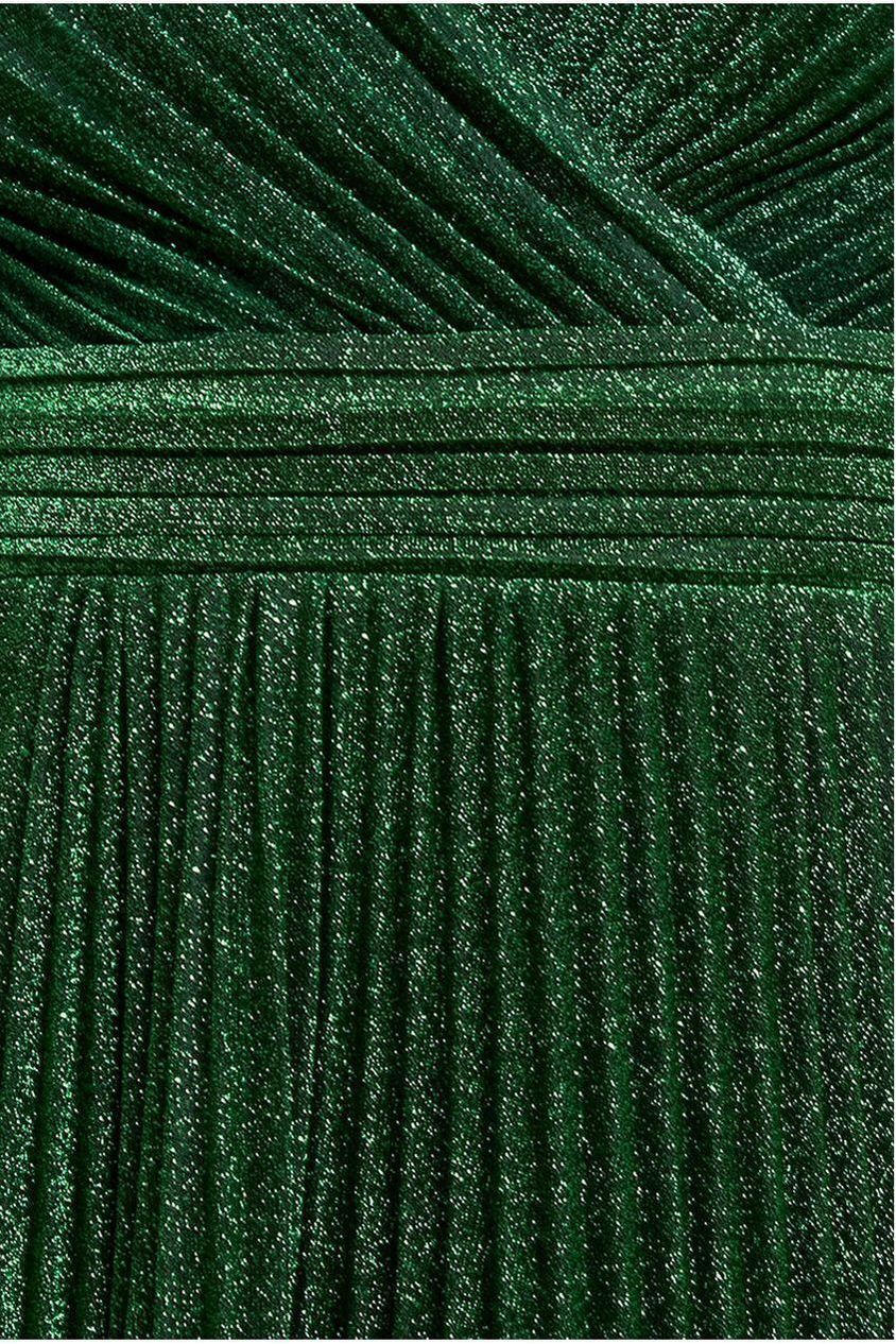 Sleeveless Pleated A Line Lurex Maxi Dress - Emerald Green DR4494