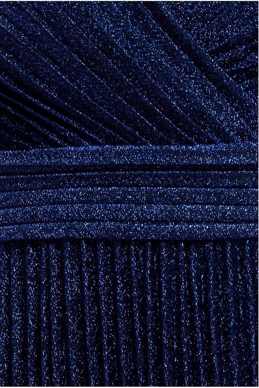 Sleeveless Pleated A Line Lurex Maxi Dress - Navy Blue DR4494