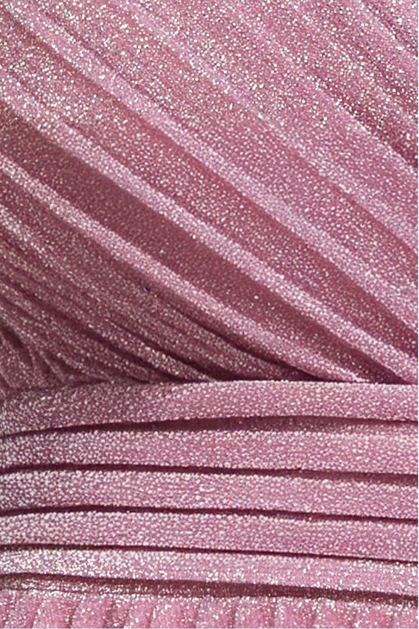 Sleeveless Pleated A Line Lurex Maxi Dress - Pink DR4494