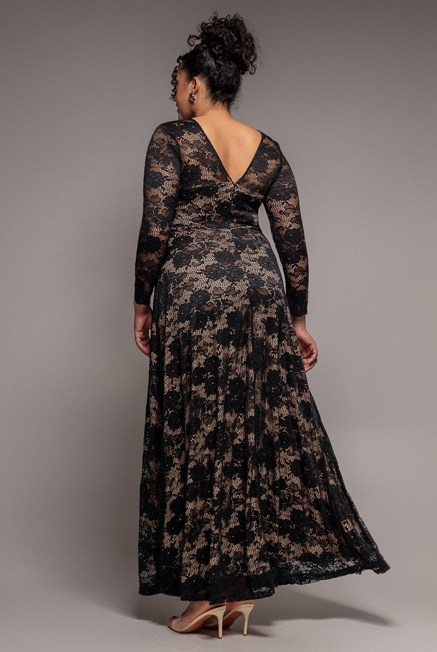 Scalloped Lace A-Line Maxi Dress - Black DR4496PLUS