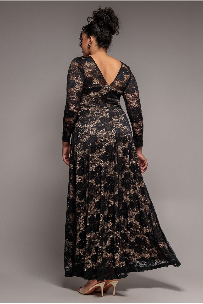 Scalloped Lace A-Line Maxi Dress - Black DR4496PLUS