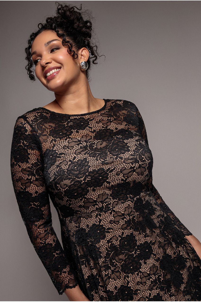Scalloped Lace A-Line Maxi Dress - Black DR4496PLUS