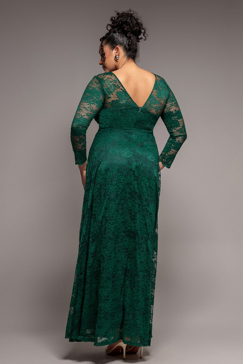 Scalloped Lace A-Line Maxi Dress - Emerald Green DR4496PLUS