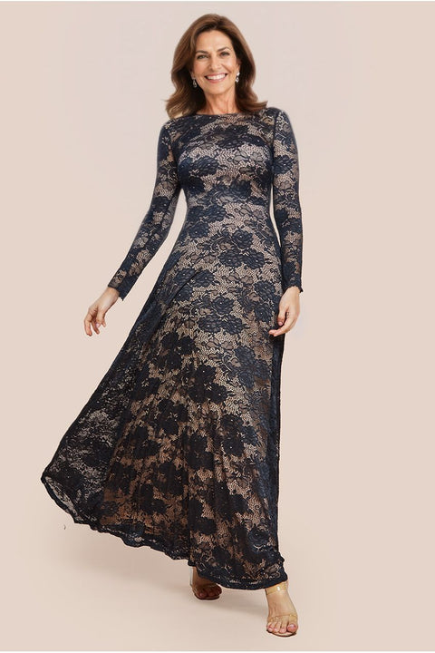 Scalloped Lace A-Line Maxi Dress - Black by Goddiva