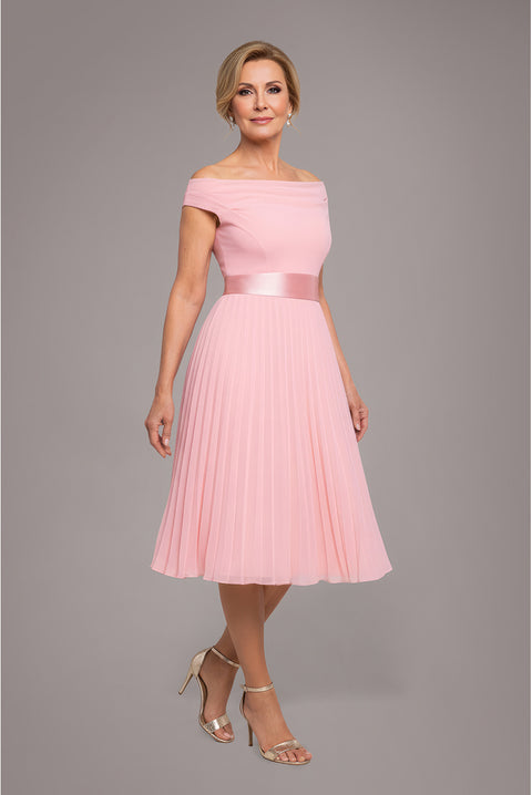 Cowl Neck Pleated A-Line Chiffon Midi Dress - Blush Pink by Goddiva
