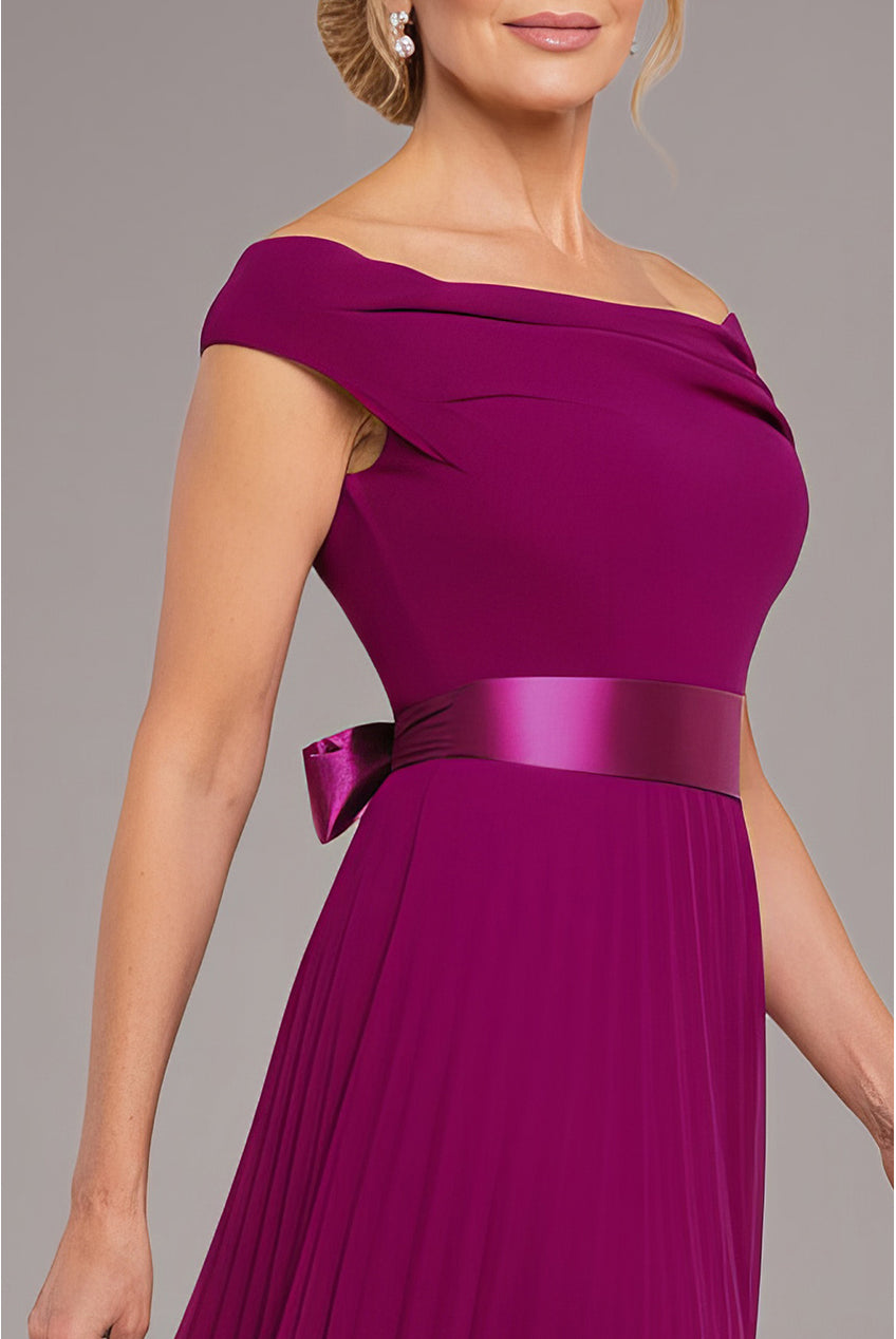 Cowl Neck Pleated A-Line Chiffon Midi Dress - Magenta DR4501M