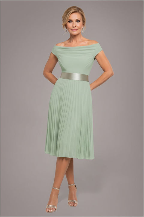 Cowl Neck Pleated A-Line Chiffon Midi Dress - Sage Green by Goddiva
