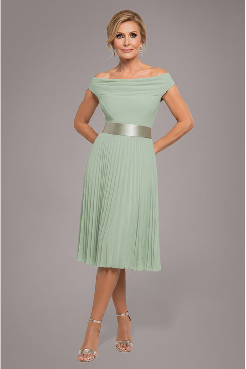 Cowl Neck Pleated A-Line Chiffon Midi Dress - Sage Green by Goddiva