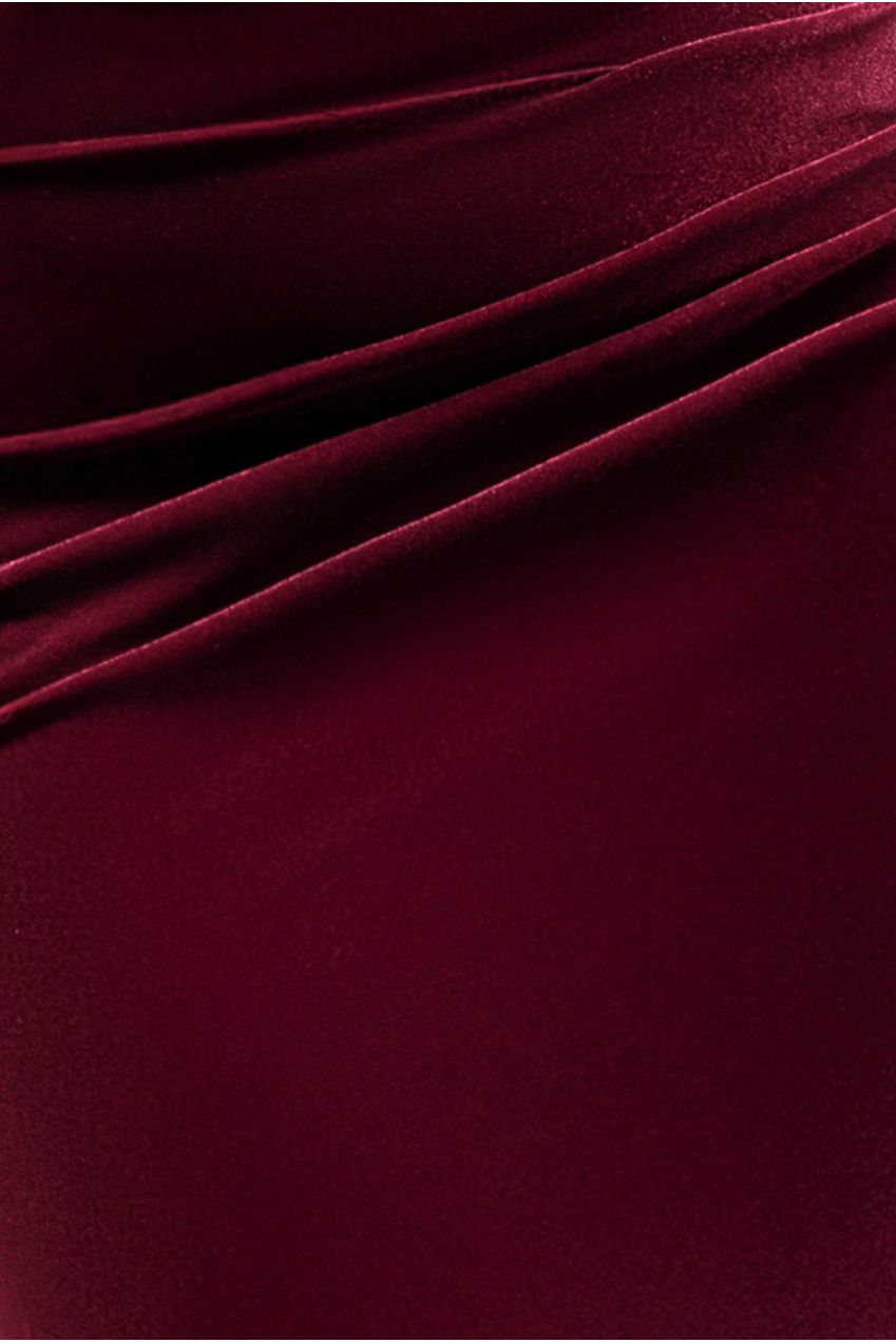 Cowl One Shoulder Velvet Maxi Dress - Burgundy Red DR4504