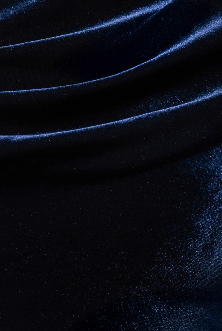 Cowl One Shoulder Velvet Maxi Dress - Navy Blue DR4504