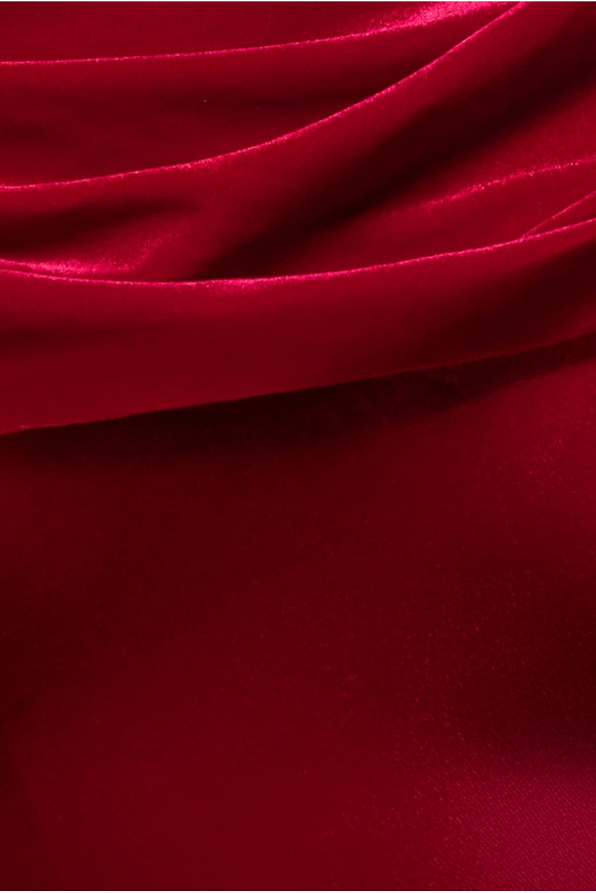 Cowl One Shoulder Velvet Maxi Dress - Red DR4504