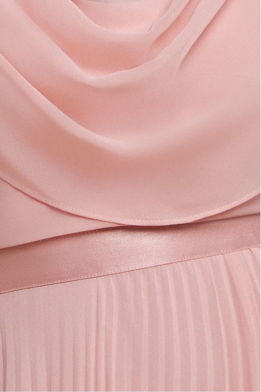 Cowl Neck One Shoulder A Line Chiffon Maxi Dress - Blush Pink DR4506