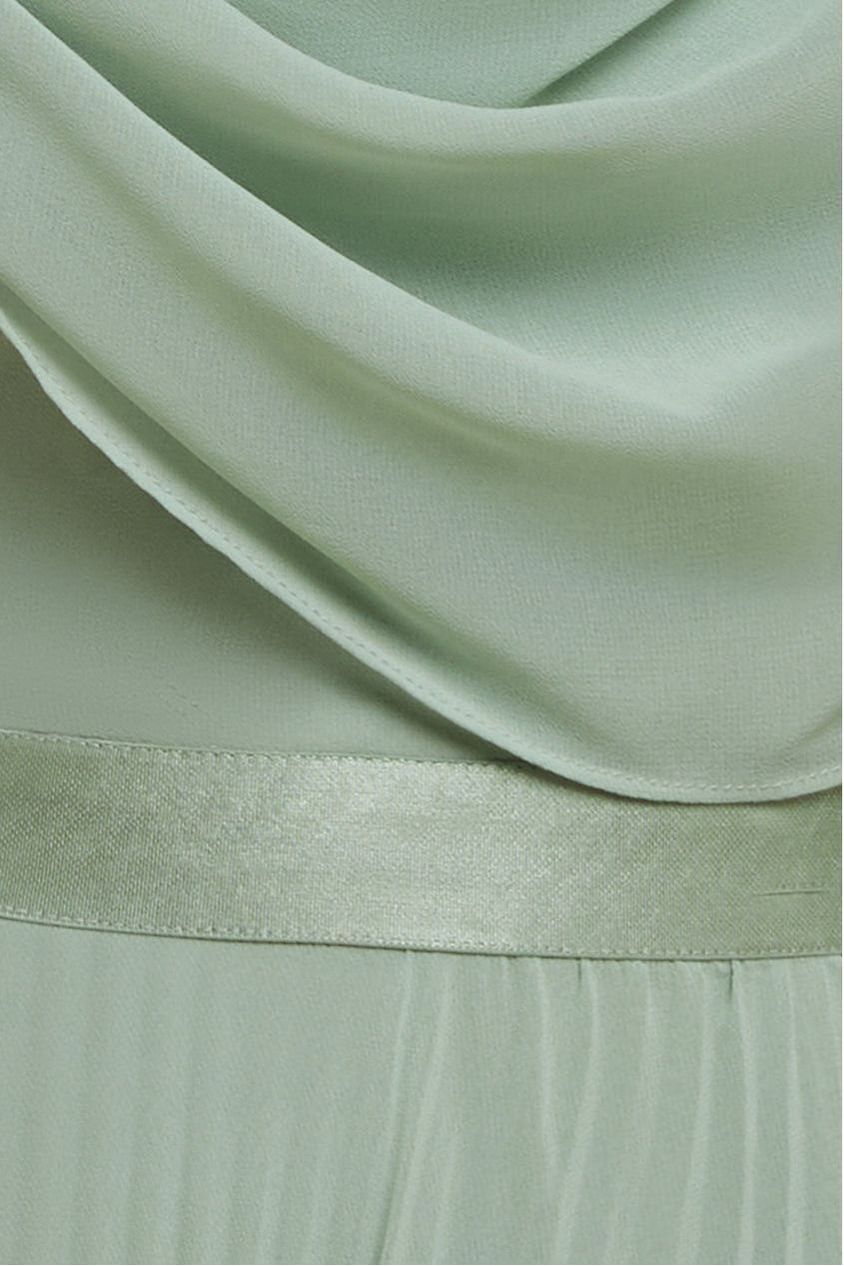 Cowl Neck One Shoulder A Line Chiffon Maxi Dress - Sage Green DR4506