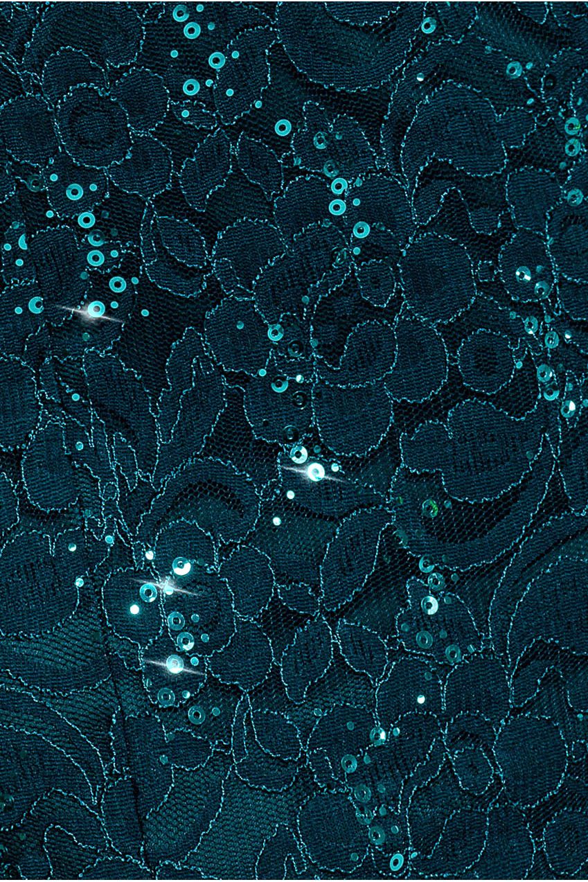Sequin Lace Puff Sleeve Fit & Flare Midi Dress - Teal Blue DR4508