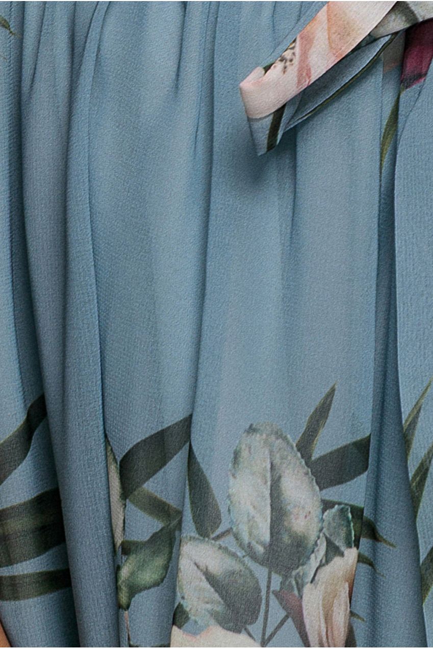 Floral Printed Flutter Sleeve Chiffon Midi Dress - Airforce Blue DR4515