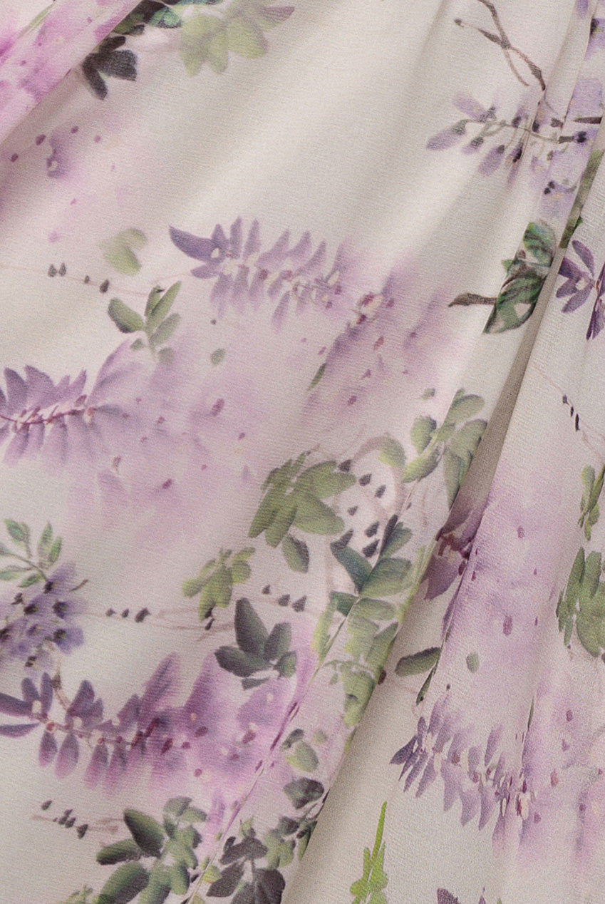 Floral Printed Flutter Sleeve Chiffon Midi Dress - Cream DR4515