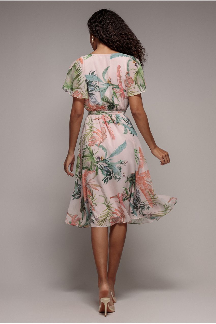 Floral Printed Flutter Sleeve Chiffon Midi Dress - Off White DR4515