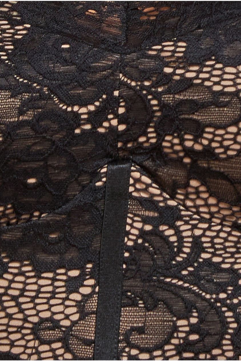 Scalloped Lace Corset Bodice Maxi Dress - Black DR4519