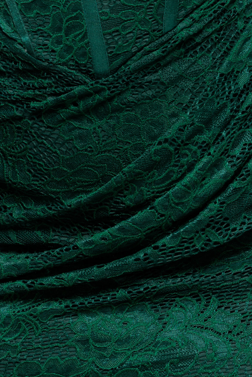 Scalloped Lace Corset Bodice Midi Dress - Emerald Green DR4526
