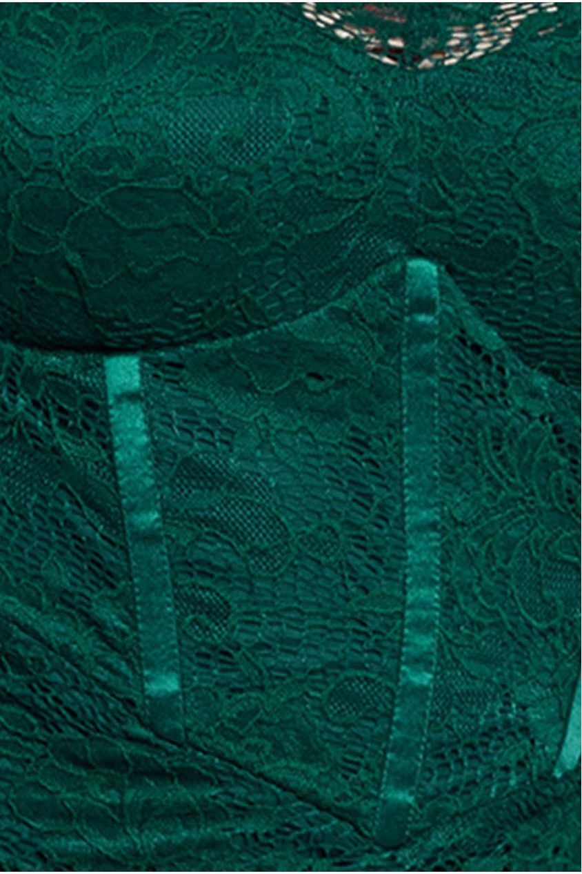 Scalloped Lace Corset Bodice Midi Dress - Emerald Green DR4526