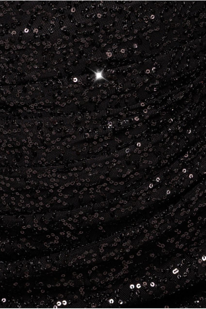 Sequin Cowl One Shoulder Midi Dress - Black DR4529