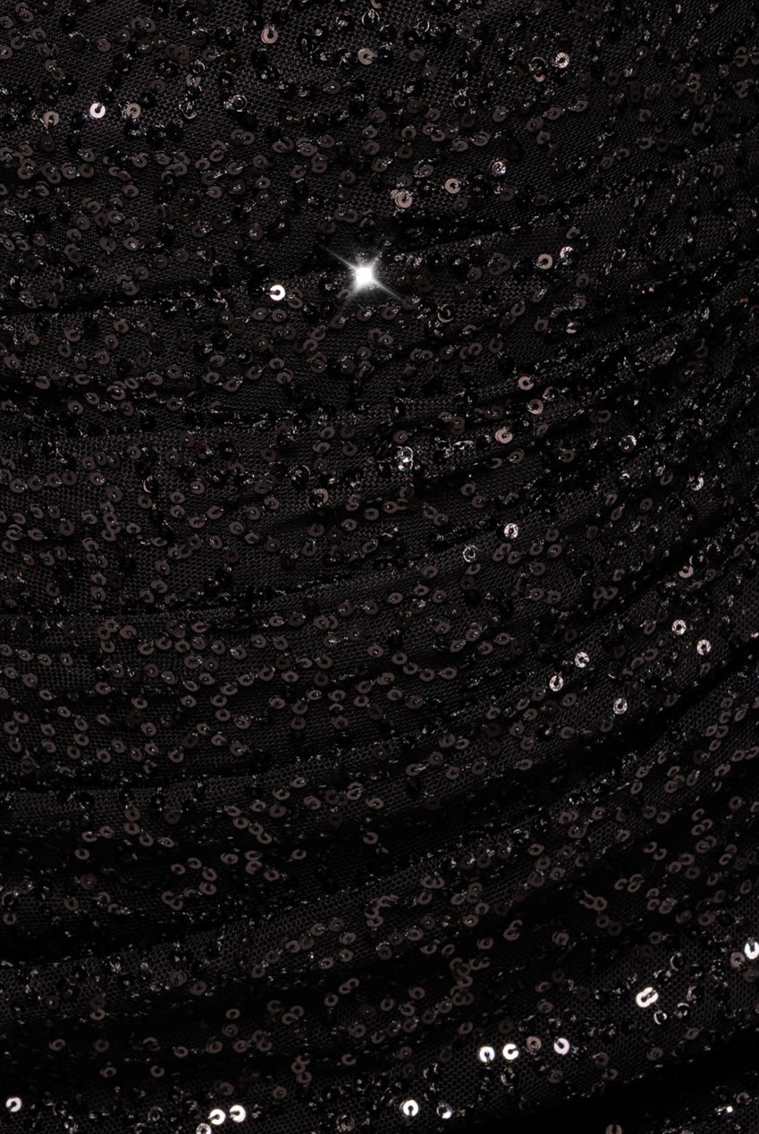 Sequin Cowl One Shoulder Midi Dress - Black DR4529M