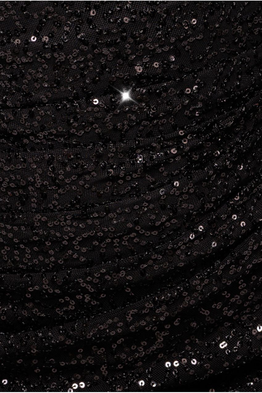 Sequin Cowl One Shoulder Midi Dress - Black DR4529M