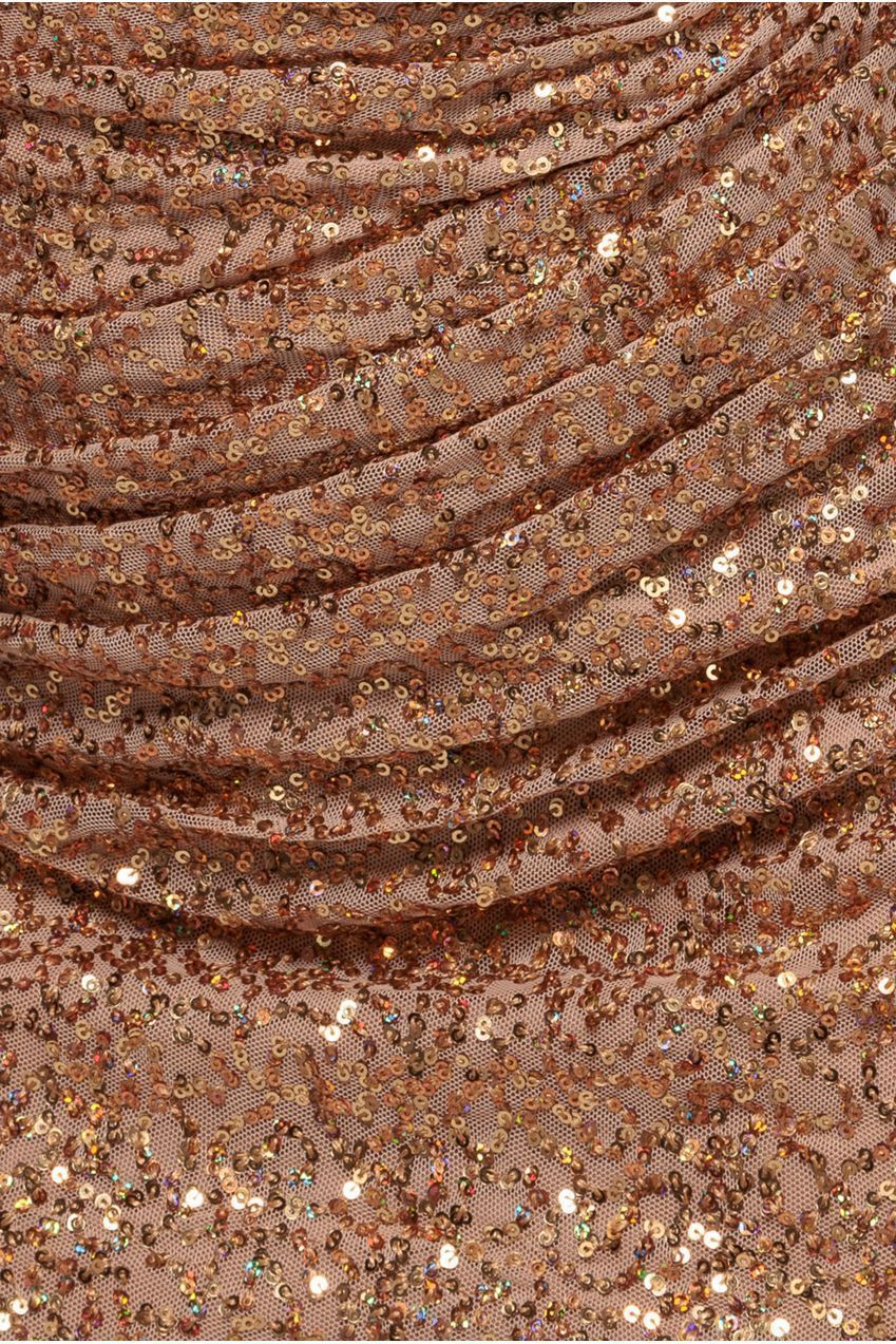 Sequin Cowl One Shoulder Midi Dress - Gold DR4529