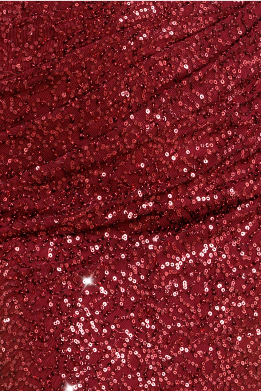 Sequin Cowl One Shoulder Midi Dress - Wine DR4529