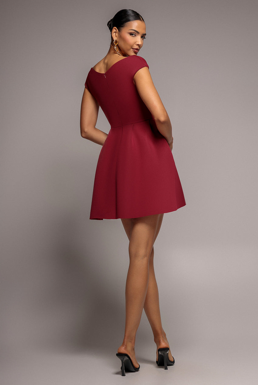 Corset Fit & Flare Mini Dress - Wine DR4537