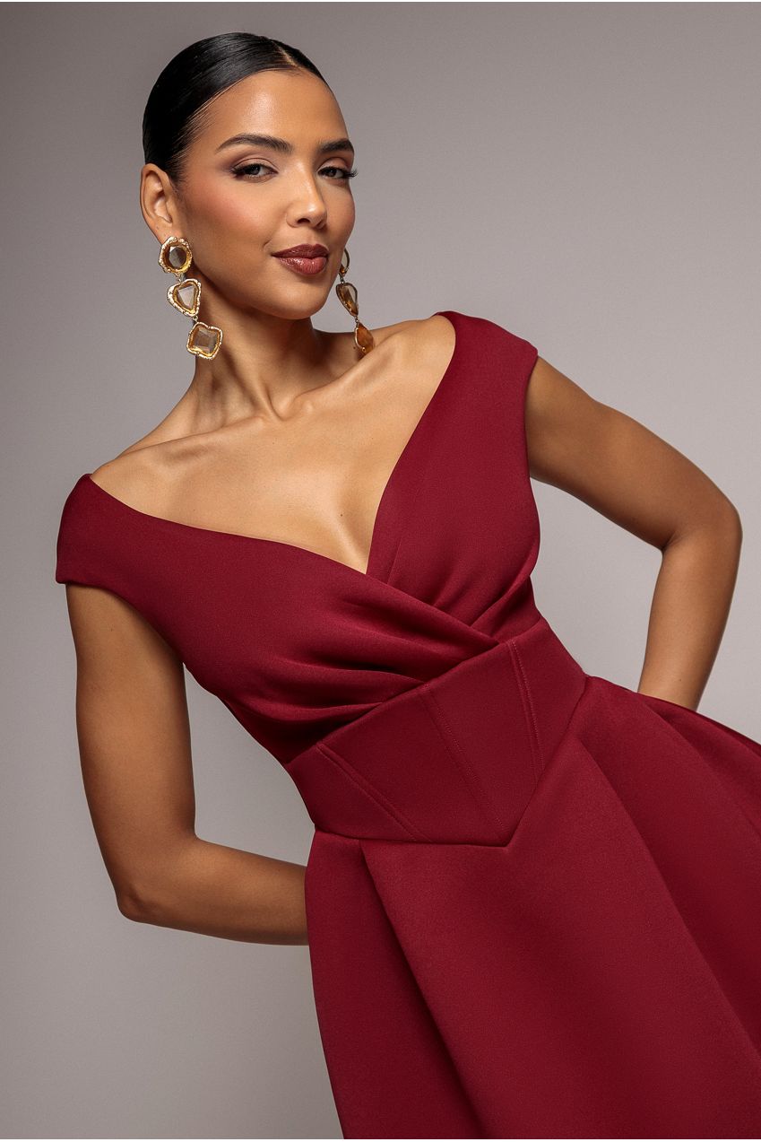Corset Fit & Flare Mini Dress - Wine DR4537