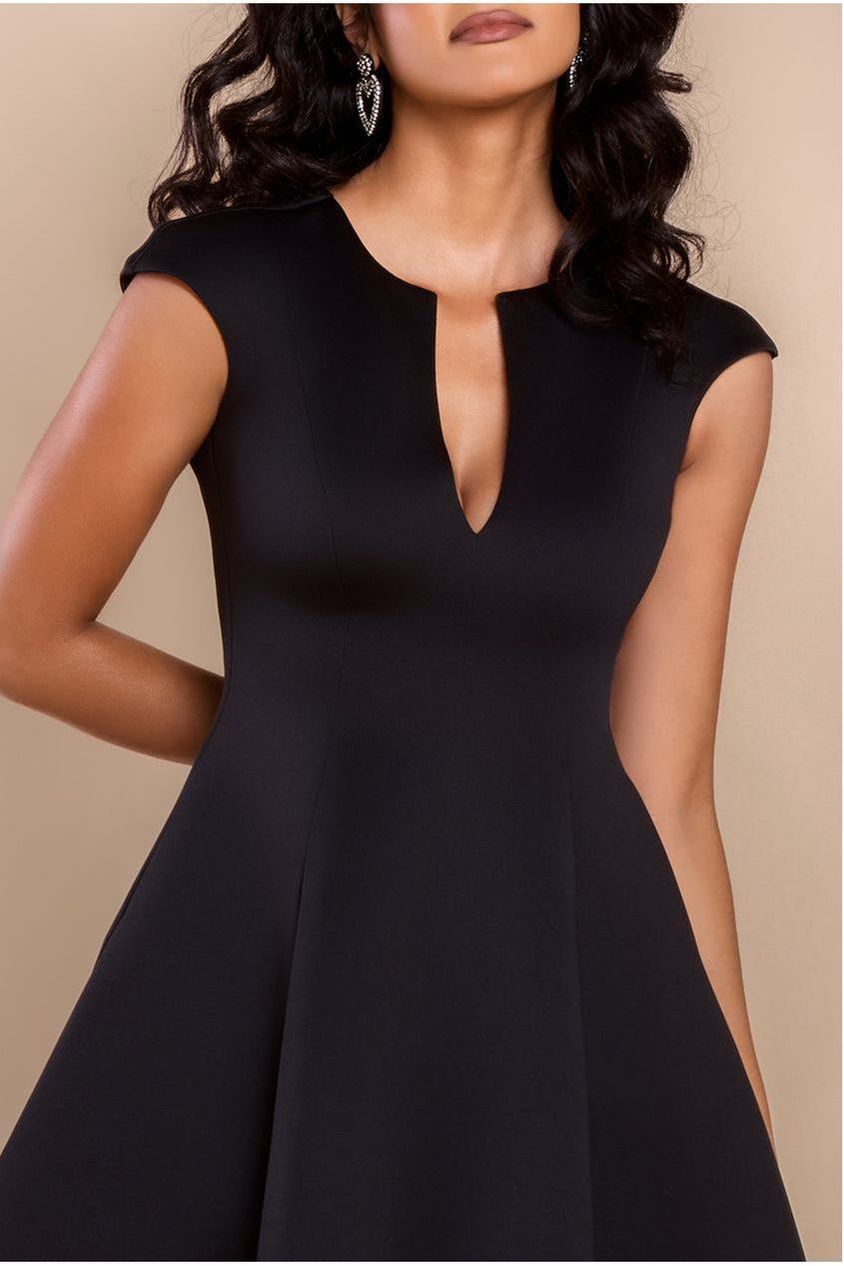 Cap Sleeve Plunging V-Neckline Skater Mini Dress - Black DR4539