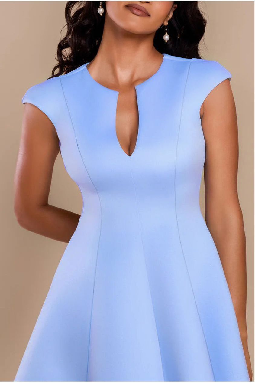 Cap Sleeve Plunging V-Neckline Skater Mini Dress - Light Blue DR4539
