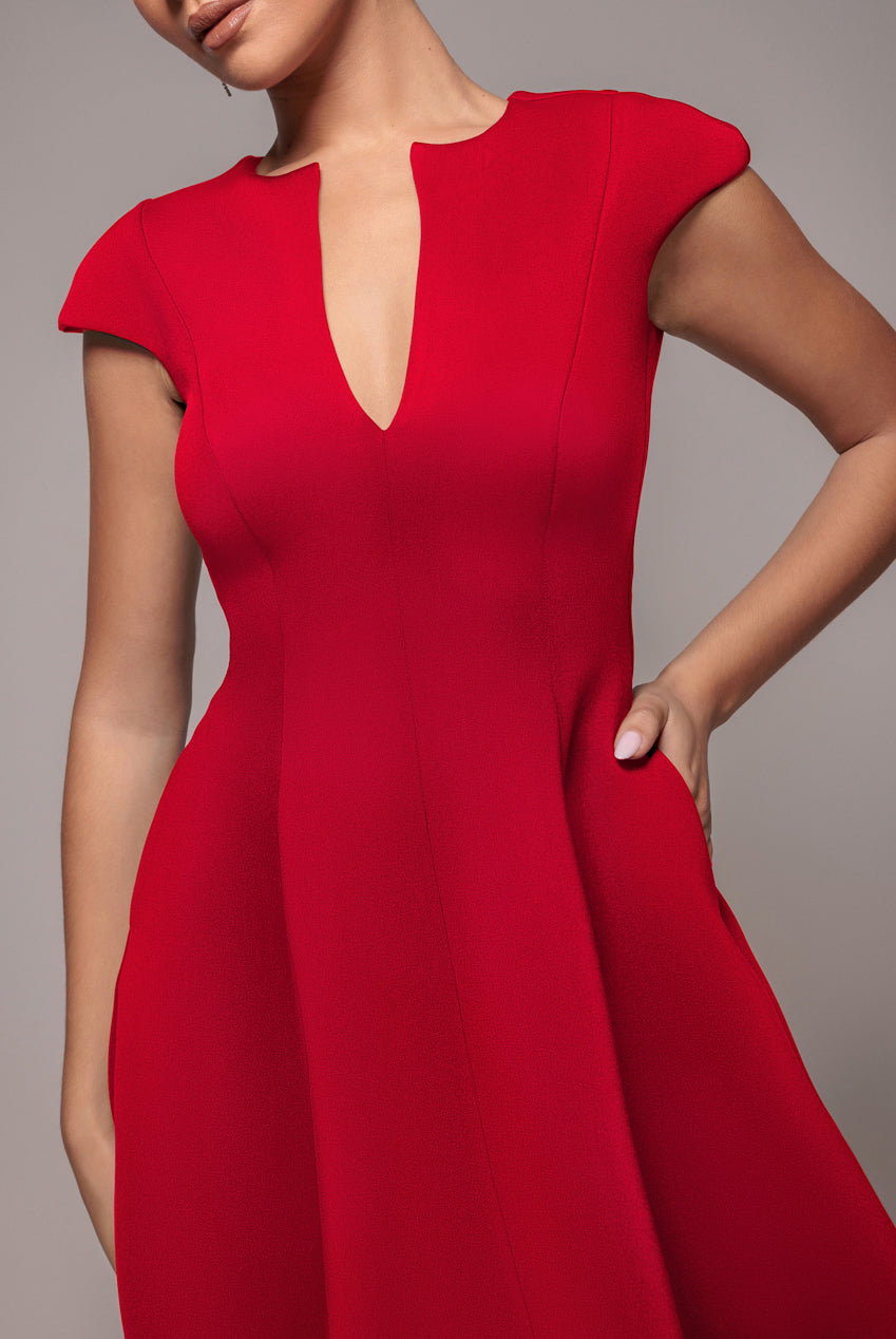 Cap Sleeve Plunging V-Neckline Skater Mini Dress - Red DR4539