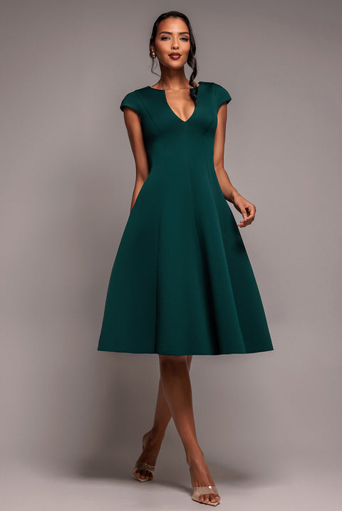 Cap Sleeve Plunging V Neckline A Line Midi Dress - Emerald Green by Goddiva