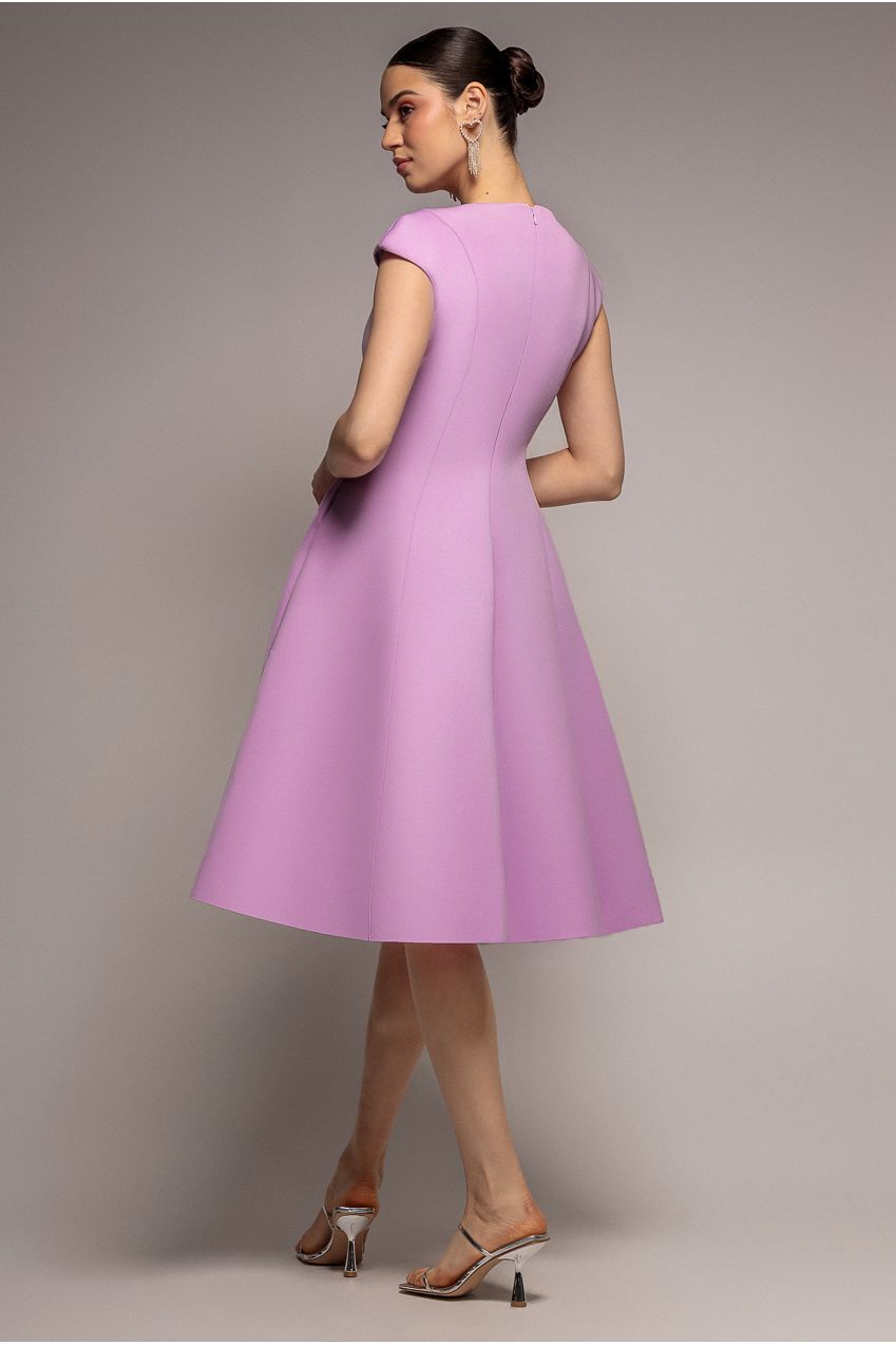Cap Sleeve Plunging V-Neckline A-line Midi Dress - Lilac DR4540