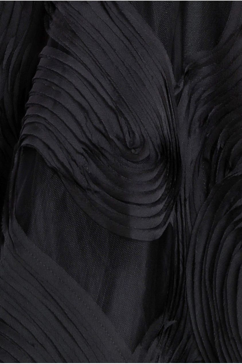 Scuba & Textured Chiffon A Line Midi Dress - Black DR4549