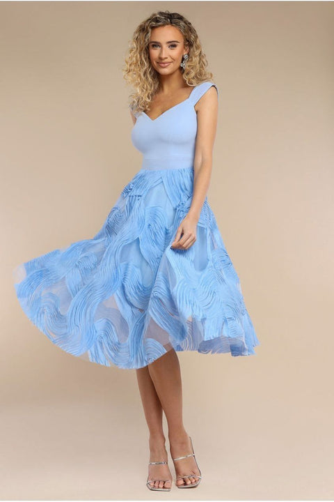 Scuba & Textured Chiffon A Line Midi Dress - Blue by Goddiva
