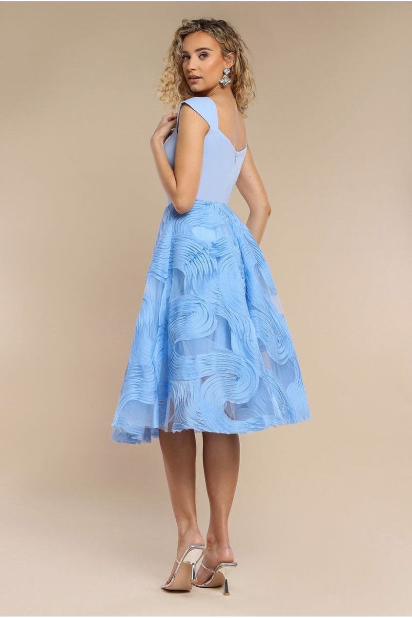 Scuba & Textured Chiffon A Line Midi Dress - Blue DR4549