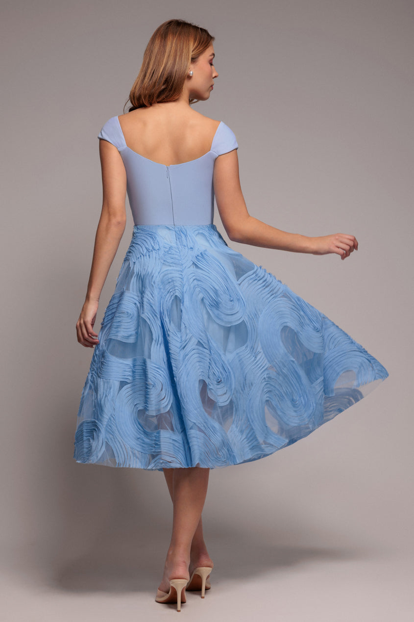 Scuba & Textured Chiffon A Line Midi Dress - Blue DR4549