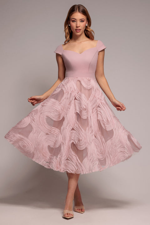 Scuba & Textured Chiffon A Line Midi Dress - Blush Pink by Goddiva