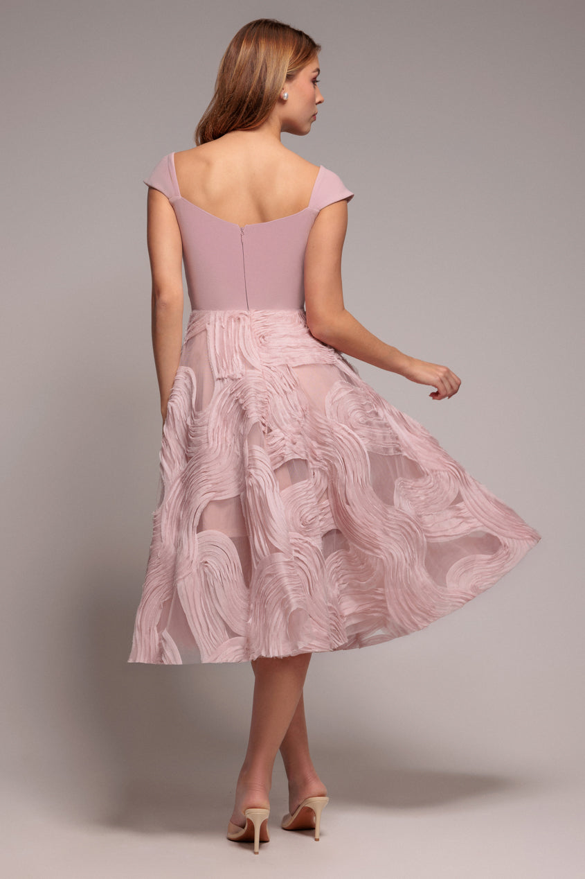 Scuba & Textured Chiffon A Line Midi Dress - Blush Pink DR4549