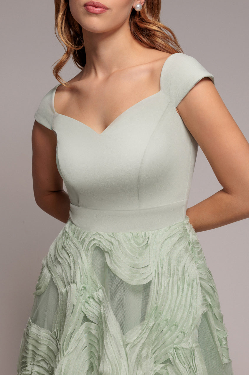 Scuba & Textured Chiffon A Line Midi Dress - Sage Green DR4549